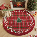 tapis noël rond resistant antidérapant polyester motifs sapins flocons doux traditionnel rouge blanc vert