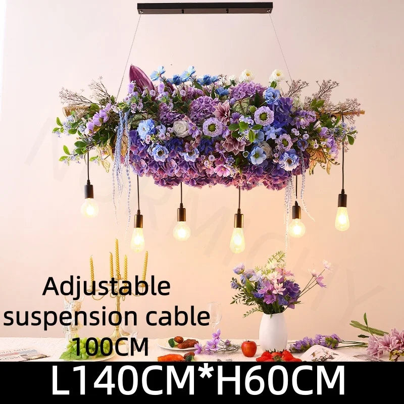 suspension lumineuse moderne violet fleurs artificielles chaîne noire led guirlande interrupteur tactile 2000lm