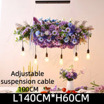 suspension lumineuse moderne violet fleurs artificielles chaîne noire led guirlande interrupteur tactile 2000lm