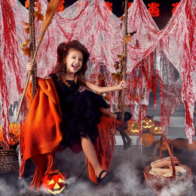 toile d'araignée rouge halloween decoration tissu coton classique opacité 76cm 30pouces festive maison hantée
