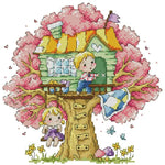 toile broderie maison arbre personnages décorations saisonnières oiseaux papillons champignons balançoire hamac noël guirlandes