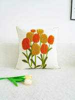 housse coussin brodée tulipes fleurs décoratives lit salon chambre polyester