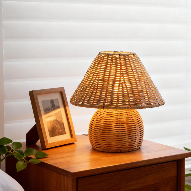lampe table moderne tressée bambou marron clair éclairage salon USB