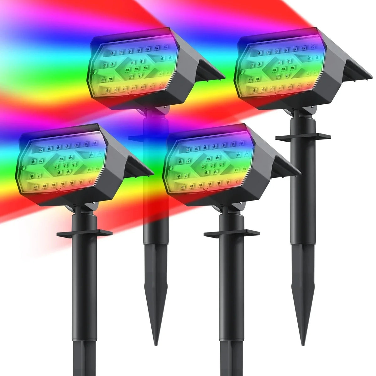 projecteur solaire led 29 couleur changeante ip67 moderne noir matextérieur jardin patio