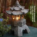 lanterne traditionnelle gris texture granitée détails sculptés japonais lampe led base graniteextérieur jardin