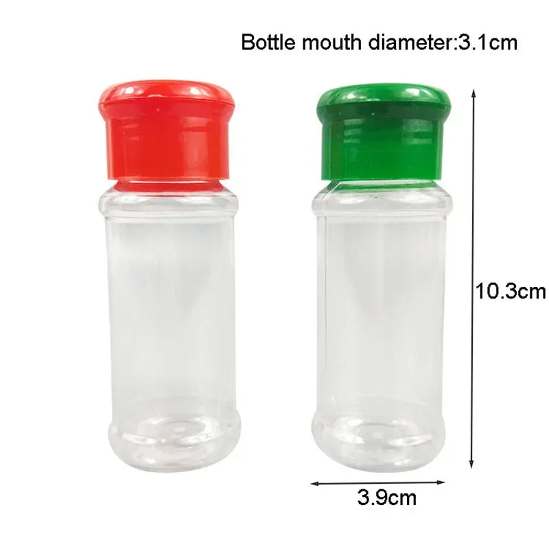 bouteilles condiments transparentes moderne rouge vert noir capsules ajustement épices cuisine stockage