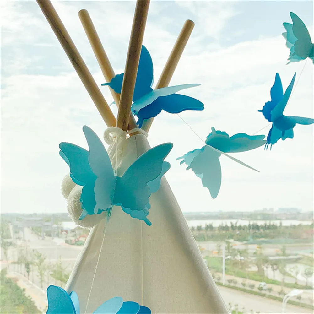 guirlande papillons papier couleurs violet bleu orange rose vert guirlande festive enfantine bohème structure