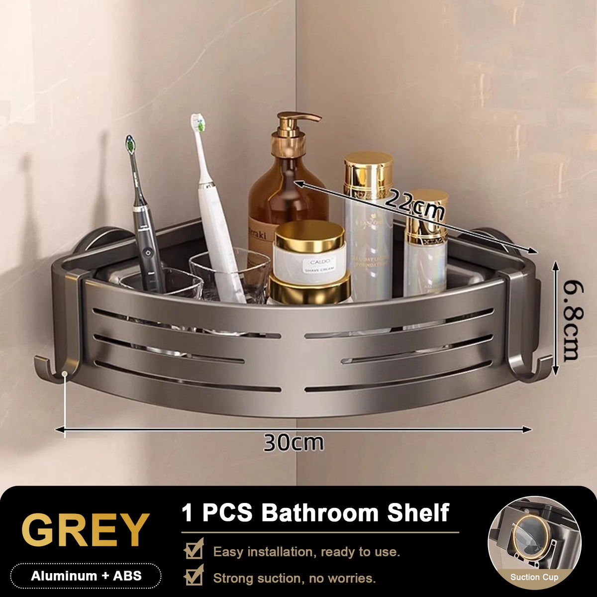 étagère salle bain double niveau gris métallisé moderne adhésive aluminium crochets porte serviettes murale