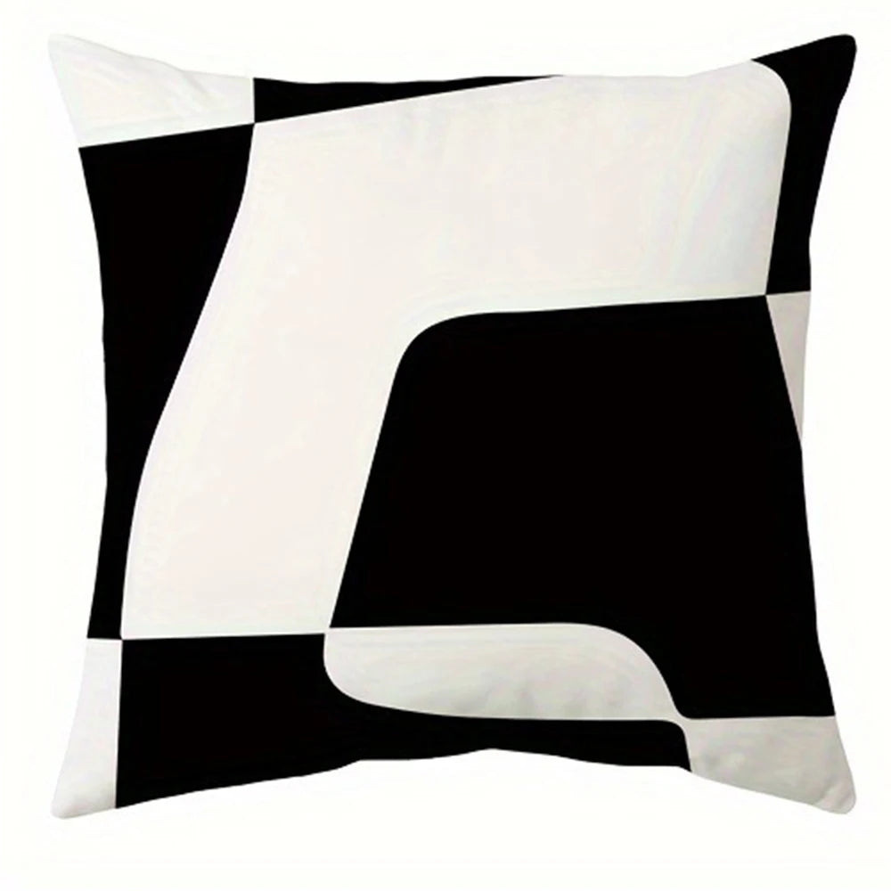 taies d'oreiller imprimées motif abstrait noir blanc contemporaines 45x45cm opaques maison hospitalière