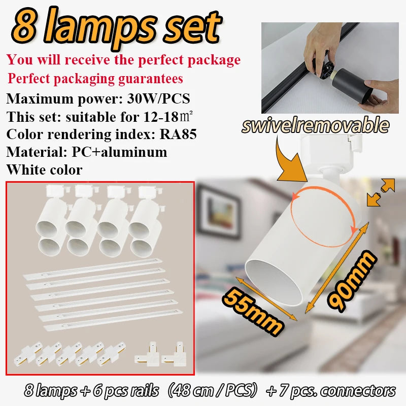 spots noir modernes gu10 12pcs fixés 55x90mm variable intensity