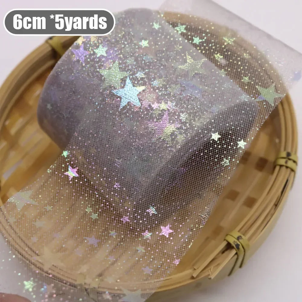 ruban tulle étoiles holographiques violet rose bleu clair noir blanc clips