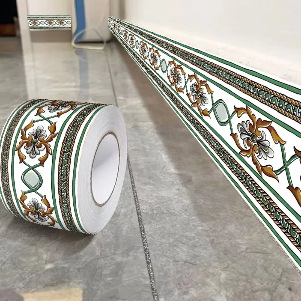 ruban decoratif autoadhésif moderne motif floral blanc vert noir deco salon
