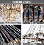 lustre pendentif cristal or élégant salle manger hall lumière froide neutre chaude
