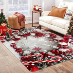 tapis noël rouge blanc gris boules flocons cannes branches salon chambre entrée festive décembre