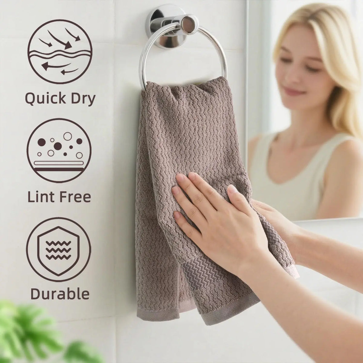 serviettes toilette coton ondulées gris modernes salle bain durable machine laver 34x74cm anneaux murales