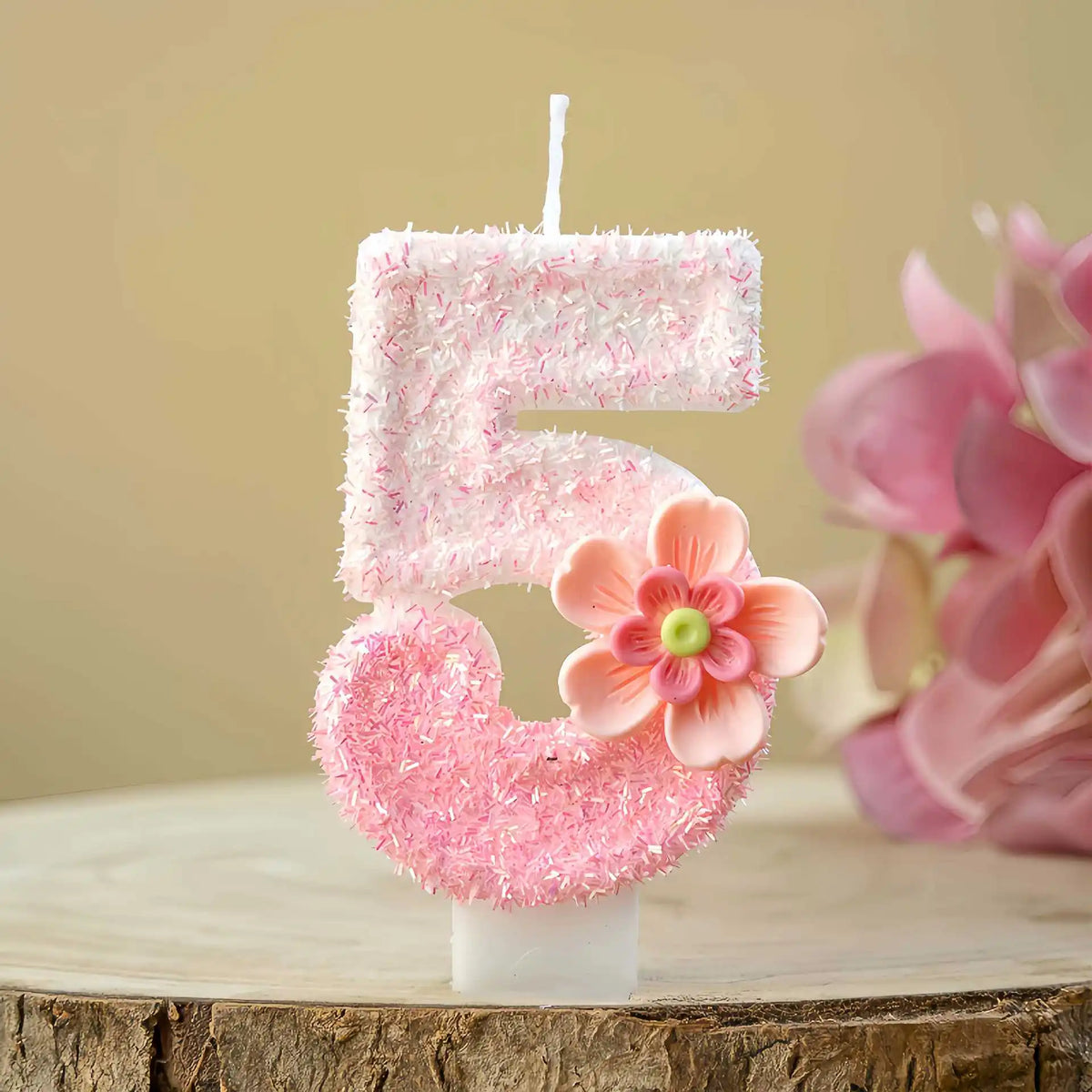 bougies numériques chiffres peluche rose blanches décoratives enfants anniversaire fleur plastique
