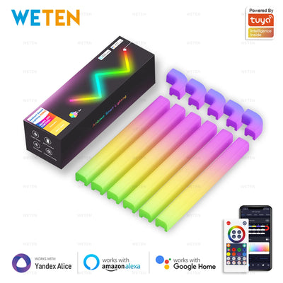 Barre lumineuse LED murale intelligente WiFi RGBIC installée derrière un lit