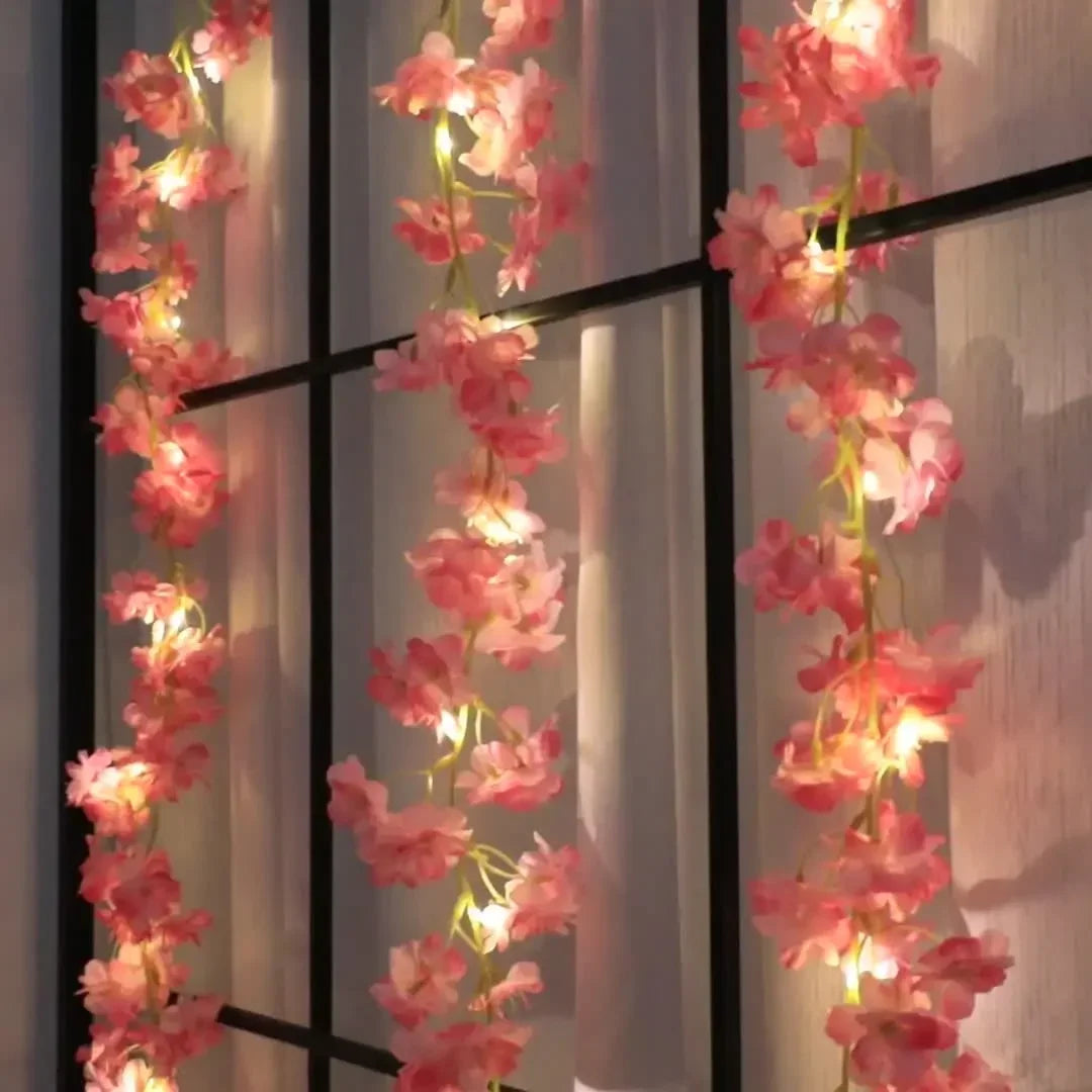 guirlande lumineuse fleurs artificielles rose clair extérieure intérieure vacances décoration festive led 200cm 20leds