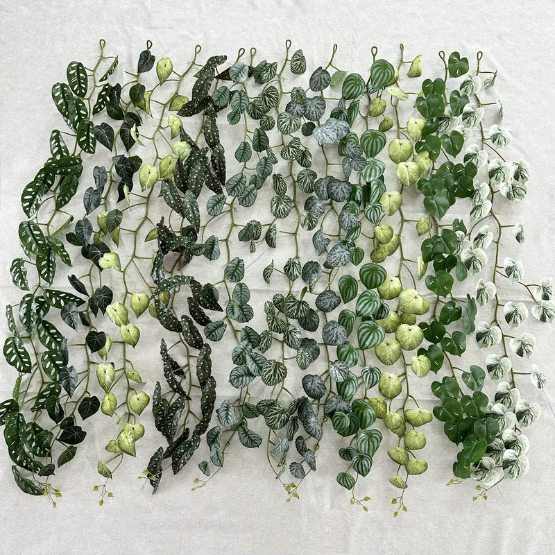 guirlande végétale artificielle feuilles ovales vert veinées tiges extérieure décoration naturelle exposition accrochée