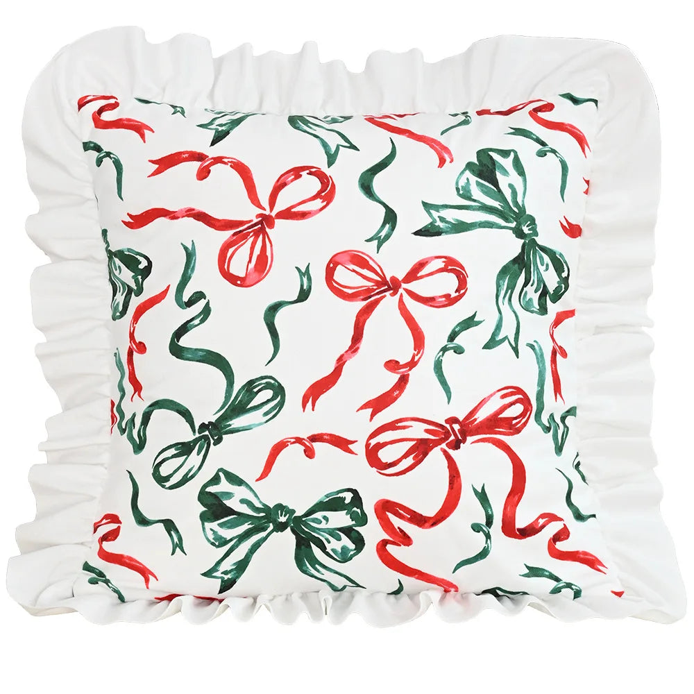 housse coussin patchwork noël blanc guirlande cloches branches baies étoiles décor maison festive 45x45cm