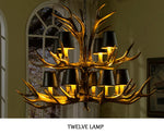 lustre rustique vintage têtes antlers noirs marron clair salon salle manger