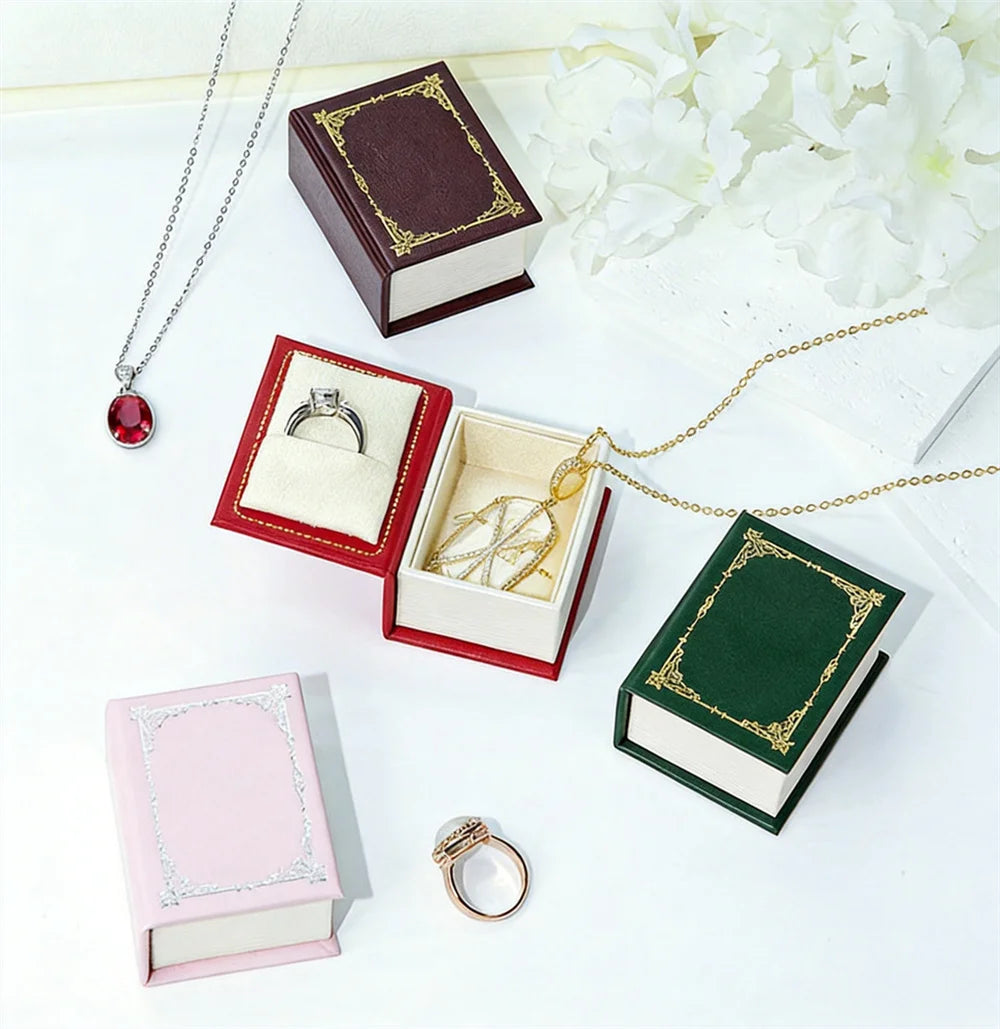 boîte rangement bijoux aimantée élégante cuir pu classique bague collier bleu rouge blanc doré