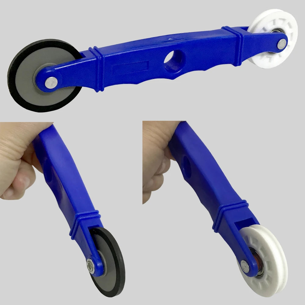 roulette rouleaux bleu caoutchouc noir blanc bande led pratique fixations vis
