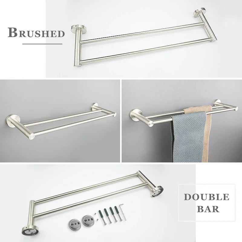 accessoires salle bain nickel satiné double barre serviettes anneau serviette porte savon porte gobelet