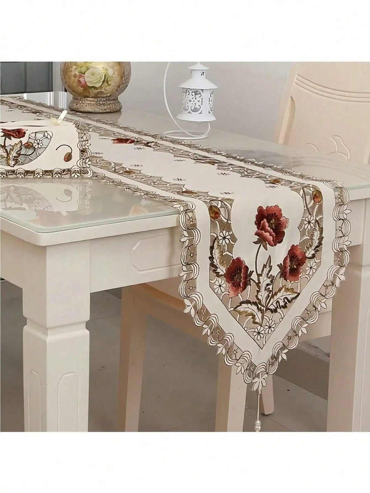 nappe décorative brodée motifs floraux semi transparente vintage mariage festives