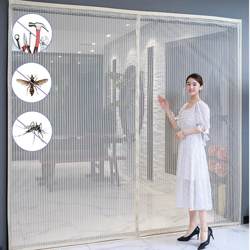 rideau moustiquaire aimants porte fibre polyester blanc noir maille fine moderne invisible anti insectes