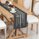 nappe table rayée noir blanche texturée moderne minimaliste assiettes couverts fruits livres