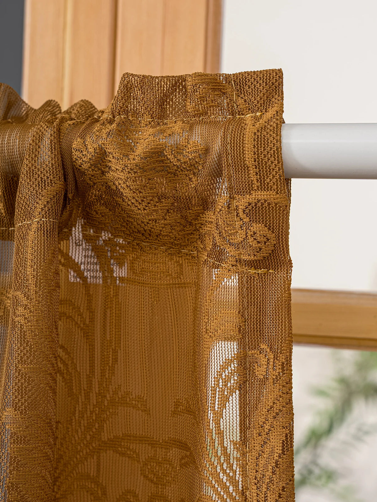 rideau semi transparent brodé floral or beige classique cuisine salle bain polyester