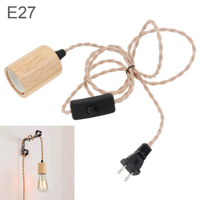 Kit suspension lampe vintage en bois avec douille E27 vue de face