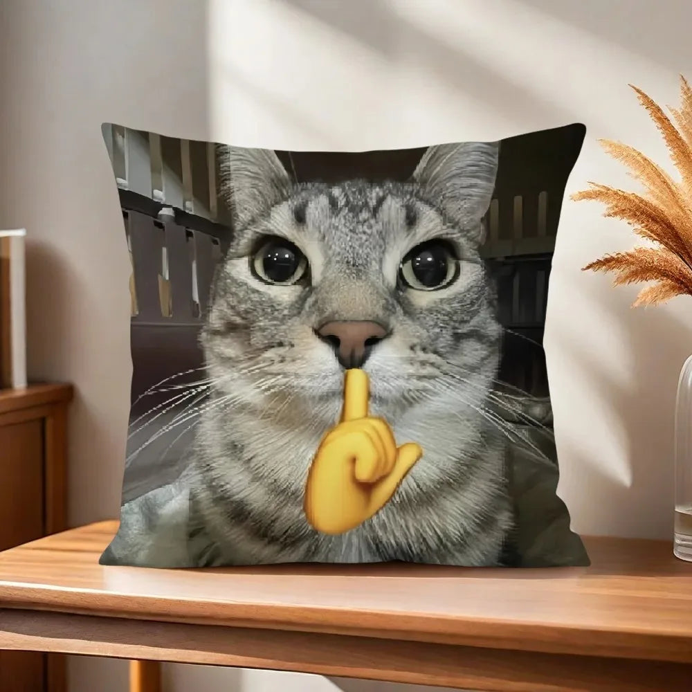 housse coussin motif chats gris blanc moderne maison 40x40cm polyester peachskin