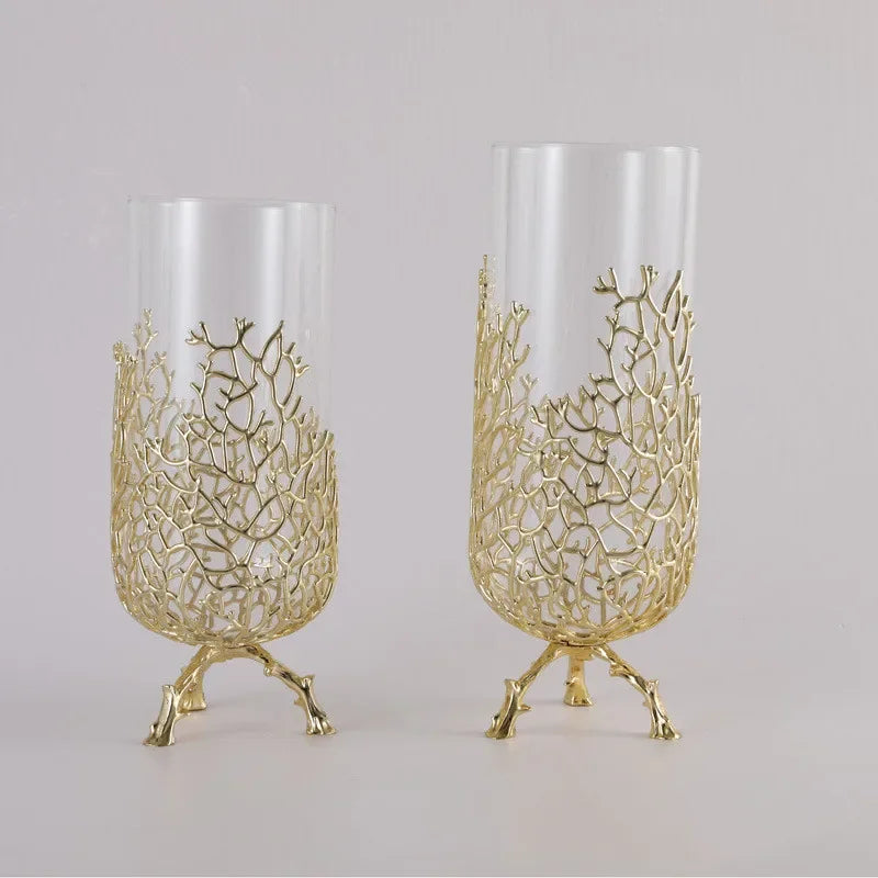vase moderne élégant doré branches stylisées transparent pieds sculptés decoration maison table