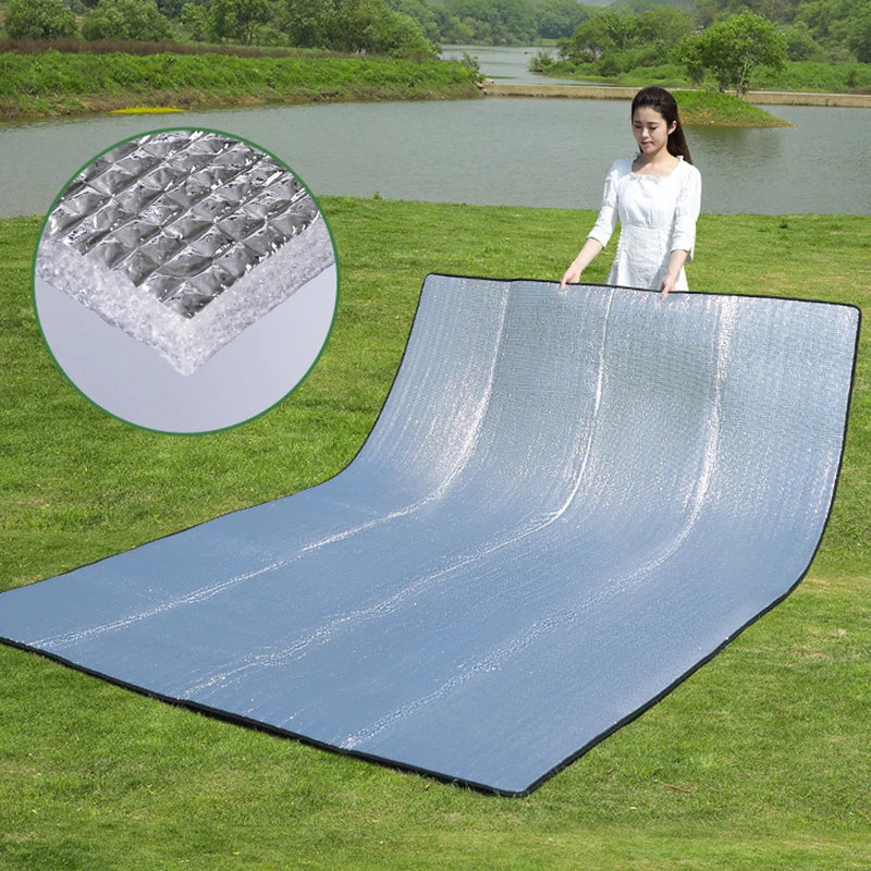 tapis sol camping texturé argenté bleu moderne isolation thermiqueextérieur