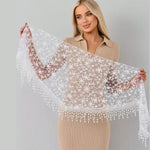 écharpe étoffe polyester motif floral blanc élégant voile tête décontracté