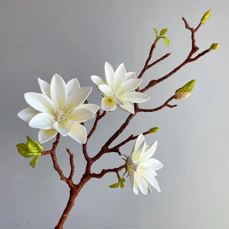 décoration intérieure branche artificielle magnolia blanc rose orange fleurs naturelles feuilles vertes mariage anniversaire