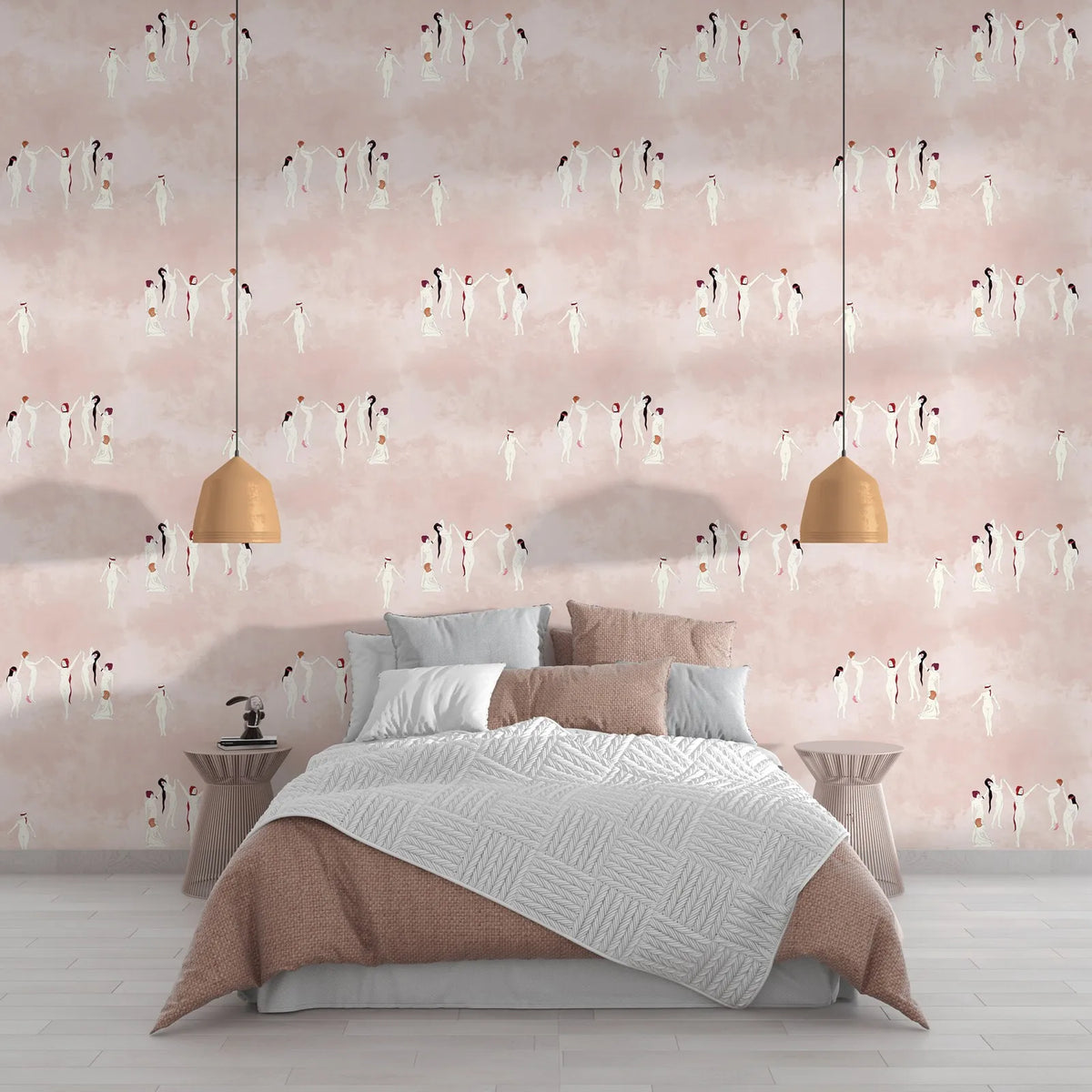 papier peint moderne rose clair figures humaines abstrait adhésif résistant humidité 50x300cm salon chambreétude