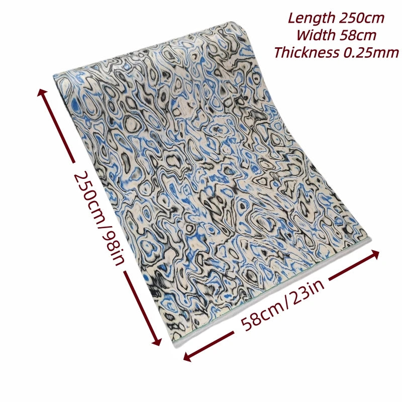 tapis décoratif moderne blanc cassé bleu noir veines abstrait 250cm 58cm 0.25mm