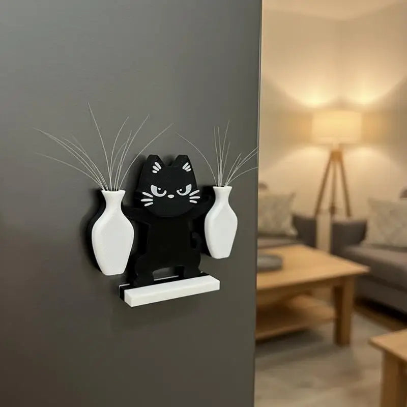 décoration murale chat noir vases blancs motifs colorés moderne fixations murales.ACCESSIBLEMENT FORMULÉ RESPECTER CONTRAINTE