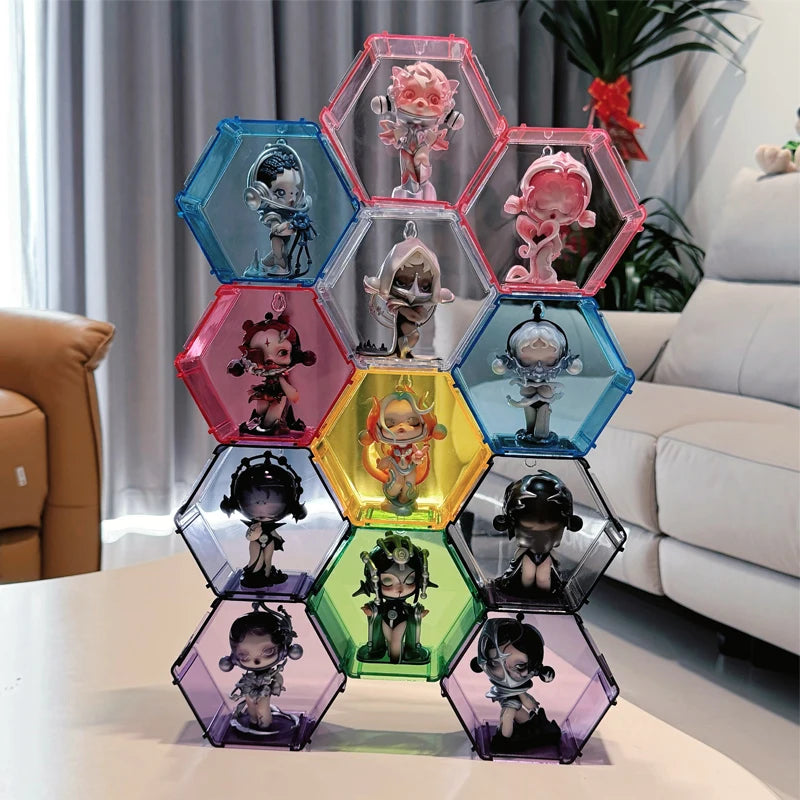 boîte rangement hexagonale transparente figurine collection montage mural clips décoration moderne plastique