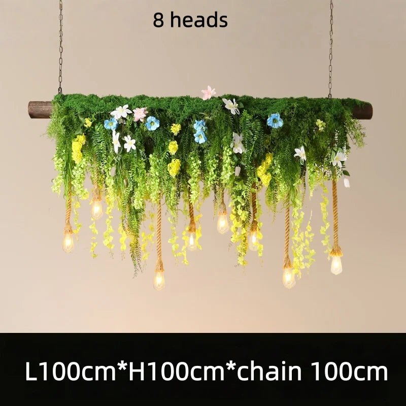 Suspension lumineuse rustique feuilles fleurs vert blanc led pendentif naturel chambre salon