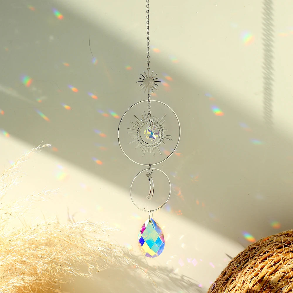 décoration murale cristal transparent argenté lunes étoiles géométrique boho romantique