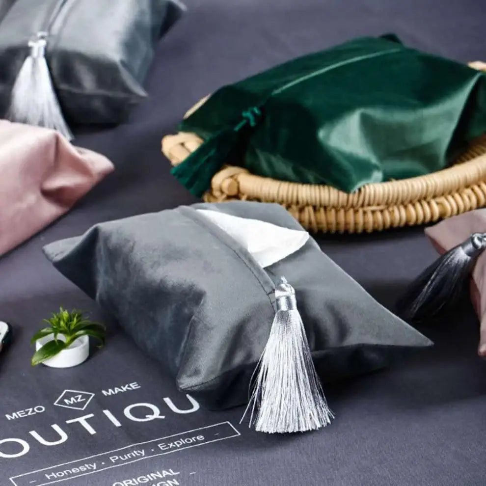 Sac mouchoirs velours moderne tassel gris vert rose élégant polyester opacité