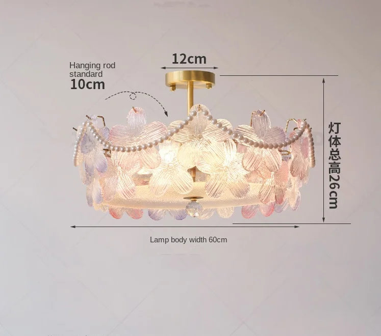 lampe suspendue classique rose fleurs chaîne ajustable blanc doré vintage chambre salon
