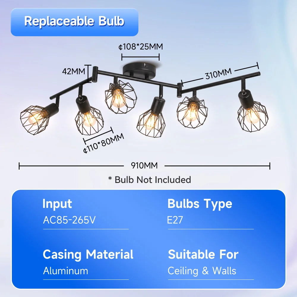 lampe suspendue moderne cage métallique noire interrupteur poussoir led e27 haute basse