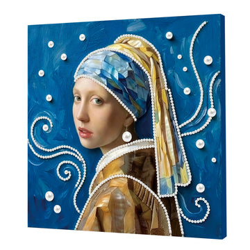 kit peinture points tableau décoratif baleine océan fleurs bleu blanc beige