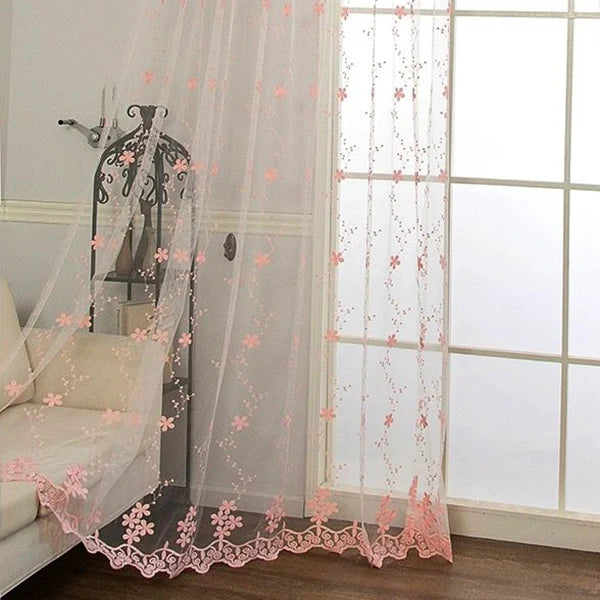 rideau brodé fleurs rose blanc translucide pastoral chambre salonhôtel
