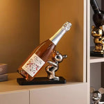 présentoir bouteille ours argenté doré moderne décoration noël vin champagne étiquette florale